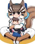  animal_ears boots brown_eyes brown_hair brown_long-eared_bat_(kemono_friends) chipmunk_ears chipmunk_girl chipmunk_tail edamamezooooo extra_ears gloves kemono_friends kemono_friends_3 kemono_friends_v_project kneehighs looking_at_viewer ribbon shirt short_hair shorts siberian_chipmunk_(kemono_friends) simple_background socks stuffed_toy tail virtual_youtuber 