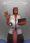  2022 anthro big_breasts breasts digital_media_(artwork) duo erection female female_focus first_person_view genitals hi_res holding_object huge_breasts humanoid_genitalia humanoid_penis long_nails longblueclaw male nails nurse open_mouth penis scalie simple_background solo_focus vein 