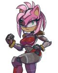  amy_rose anthro breasts cybernetics cyborg eulipotyphlan eyeshadow fabio_paulino female fur green_eyes hand_on_hip hedgehog looking_at_viewer machine makeup mammal metallic_body pink_body pink_fur robotic robotic_limb rusty_rose sega shoulder_pads solo sonic_the_hedgehog_(series) 