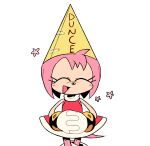  2023 amy_rose anthro clothing dunce_cap eulipotyphlan eyes_closed female fur happy hat headgear headwear hedgehog hi_res mammal meme pink_body pink_fur sega shitpost simple_background smile solo sonic_the_hedgehog_(series) spinstellar white_background 