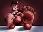  2023 5_toes anthro bear beret brown_body brown_fur brown_hair clothing feet female foot_focus fur hair hat headgear headwear hi_res humanoid_feet ki_(artist) mammal pawpads plantigrade sherry_bear_(blarf022) soles solo toes tongue tongue_out 