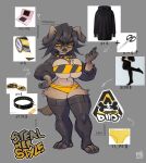  2023 annoyed anthro big_breasts black_hair breasts bridge_piercing brown_body brown_fur canid canine canis caution_stripes clothed clothing collar danger domestic_dog facial_piercing feet female female_anthro floppy_ears foretbwat full-length_portrait fur gesture hair hi_res hoodie legwear looking_at_viewer mammal middle_finger nose_piercing panties piercing portrait signature simple_background solo spiked_collar spikes stockings tape topwear underwear yellow_clothing yellow_eyes yellow_panties yellow_sclera yellow_underwear 