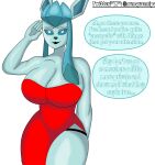  anthro arquemipe barefoot big_breasts big_butt bodily_fluids breasts butt cleavage clothed clothing dress duo eeveelution english_text faceless_character faceless_male feet female generation_4_pokemon glaceon hanging_breasts hi_res huge_breasts huge_butt human humanoid imminent_sex larger_female male male/female mammal nintendo nonbender o_o pokemon pokemon_(species) red_clothing red_dress secretly_loves_it simple_background size_difference surprise sweat text thick_thighs tiptoes white_background wide_hips 