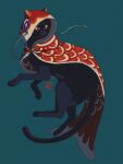  1other animal artist_logo black_cat blue_background cape cat highres koi koinobori no_humans original prussiancatdog simple_background windsock 