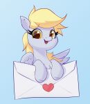  &lt;3 2023 absurd_res aquaticvibes blonde_hair blue_background chest_tuft derpy_hooves_(mlp) digital_media_(artwork) equid equine eyelashes feathered_wings feathers female feral friendship_is_magic fur grey_body grey_feathers grey_fur hair hasbro hi_res hooves letter mammal my_little_pony open_mouth open_smile pegasus simple_background smile solo teeth tuft wings yellow_eyes 