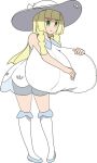 alternate_breast_size blonde_hair breasts dress gigantic_breasts green_eyes highres image_sample lillie_(pokemon) pokemon pokemon_(game) pout standing tagme thesanstorm twitter_sample 