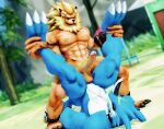  2023 amazon_position anal anal_penetration anthro anthro_penetrated balls bandai_namco blue_body claws digimon digimon_(species) dragon duo erection exveemon felid genitals horn leomon male male/male male_penetrated male_penetrating male_penetrating_male malicekira mammal mane muscular muscular_anthro muscular_male nipples nude penetration penile penile_penetration penis power_bottom sex 