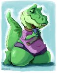  absurd_res anthro bear blush bottomwear clinging clothing digital_media_(artwork) dinosaur duo embrace eyes_closed female hand_on_chest hand_on_neck hi_res hug kneeling male male/female mammal purple_clothing reptile rubbish_chameleon scalie shorts signature slightly_chubby tail theropod tyrannosaurid tyrannosaurus tyrannosaurus_rex 