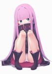  1girl absurdres bitseon black_footwear black_robe blue_eyes blunt_bangs commentary full_body hands_on_own_knees highres knees_up long_hair looking_at_viewer panties pink_hair re:zero_kara_hajimeru_isekai_seikatsu robe ryuzu_meyer sidelocks simple_background sitting solo underwear white_background white_panties 