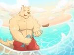  anthro boat canid canine canis cheese12367 clothed clothing happy hi_res holding_fish male mammal partially_clothed sea solo splashing_water swimming unknown_character vehicle water watercraft wolf 