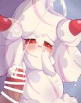  alcremie blush bodily_fluids censor_bar cum duo ejaculation erection generation_8_pokemon genital_fluids genitals hi_res himimi human male mammal nintendo not_furry penis pokemon pokemon_(species) red_eyes smile white_body 