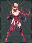  1girl asymmetrical_gloves asymmetrical_legwear blonde_hair boots breasts chain_paradox cocytus_(wind_master) demon_girl demon_horns demon_tail demon_wings elbow_gloves gloves horns large_breasts living_clothes low_wings navel single_elbow_glove single_thigh_boot solo standing tail tentacle_clothes tentacles thigh_boots thighhighs wings 