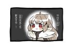  1girl :3 ahoge black_pants brown_jacket closed_mouth commentary_request fur-trimmed_jacket fur_trim harvest_fes jacket librarian_(library_of_ruina) library_of_ruina light_brown_hair long_hair no_nose pants ponytail project_moon red_eyes solo translation_request v-shaped_eyebrows 