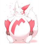  :3 anthro belly blush claws cosith fur generation_3_pokemon hi_res male nintendo pink_eyes pokemon pokemon_(species) smile solo white_body white_fur zangoose 