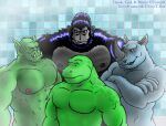  2007 anthro ape black_body black_fur bruno_rhynox dinosaur evo_t._rex evo_t._rex_(character) facial_piercing frown fur gor_(tomcat) gorilla green_body green_skin grey_body grey_nipples grey_skin group haplorhine humanoid male mammal muscular muscular_anthro muscular_male nipples nose_piercing nose_ring nude orc piercing pink_nipples primate reptile rhinoceros ring_piercing scalie shower_room smile smirk theropod tile tile_wall trassk tyrannosaurid tyrannosaurus tyrannosaurus_rex wall_(structure) 