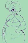  anthro belly breasts cleavage clothed clothing dress eerieviolet eyewear felid female glasses hair hair_bun hair_over_eye hand_on_stomach hi_res mammal monochrome one_eye_obstructed overweight pantherine round_glasses rumbling_stomach solo tiger 