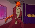  abs animated anthro balls bed bedroom city countershade_balls countershade_genitalia countershade_tail countershade_torso countershading demon detailed_background dragon erection furniture genitals glowing glowing_eyes hair hi_res horn humanoid_genitalia humanoid_penis inside kimero_kat lord_dunkelheit male masturbation muscular muscular_male nude orange_hair pecs penis red_body saggy_balls smile solo tail tail_motion tailwag window 