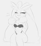  2023 3_fingers anthro arteficialtrees bedroom_eyes big_ears blush blush_lines bra breasts buckteeth cleavage clothed clothing dialogue english_text eyebrows eyelashes female fingers front_view fur generation_4_pokemon greyscale half-closed_eyes hand_on_cheek hi_res long_ears looking_at_viewer lopunny master monochrome narrowed_eyes navel nintendo open_mouth open_smile panties pokemon pokemon_(species) pupils seductive simple_background sitting sketch smile solo talking_to_viewer teeth text tongue underwear 