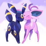  ambiguous_gender chocoholicmonkey duo eeveelution espeon eyes_closed felid feline feral forked_tail generation_2_pokemon hi_res mammal nintendo nuzzling pokemon pokemon_(species) quadruped raised_tail smile tail umbreon unusual_anatomy unusual_tail 