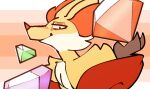  ambiguous_gender anthro catjam_(artist) chaos_emerald delphox fur gem generation_6_pokemon nintendo orange_body orange_fur pokemon pokemon_(species) solo yellow_body yellow_fur 