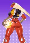  animated anthro blaziken blue_eyes bodily_fluids butt clothed clothing female fur generation_3_pokemon mx_ragam nintendo pokemon pokemon_(species) red_body red_fur short_playtime simple_background solo sweat yellow_sclera 
