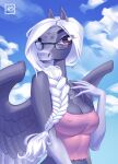  anthro braided_hair braided_ponytail breasts cleavage clothed clothing cloud ear_piercing ember_(emberisolte) equid equine eyewear glasses hair hi_res holivi jewelry long_nails mammal necklace nipple_outline pegasus piercing ponytail purple_eyes sky star white_hair wings 