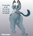  absurd_res animal_crossing anthro balls bodily_fluids butt clothing duo eyewear feet felid feline foot_fetish genitals glasses hi_res humanoid macro male mammal nintendo nude penis pixelpeach raymond_(animal_crossing) short_stack simple_background solo sweat sweaty_balls sweaty_feet sweaty_genitalia sweaty_legs text thick_thighs worship 