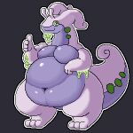  1:1 2021 2023 anthro biped blush digital_media_(artwork) generation_6_pokemon goodra hi_res huge_belly j1110_tanuki looking_at_viewer male moobs nalve nintendo nude pokemon pokemon_(species) simple_background smile solo thick_thighs wide_hips 