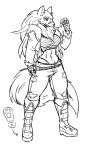  abs anthro boots bottomwear breasts canid canine canis claws clothing female footwear hi_res jacket mammal pants rakkuguy scar shirt sketch solo string_panties topwear velvela wolf 