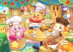  apple bronto_burt bug butterfly butterfly_wings cappy_(kirby) chef_hat chef_kawasaki colored_skin coo_(kirby) cookie cup dated flower food fruit hat kine_(kirby) kirby kirby_(series) kirby_cafe kracko maxim_tomato mug ninjya_palette no_humans noddy_(kirby) one_eye_closed open_mouth pancake pink_skin rick_(kirby) scarfy sitting smile solid_oval_eyes star_(symbol) waddle_dee whispy_woods wings 