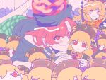  2girls bare_shoulders blonde_hair chain character_doll chinese_clothes closed_mouth dress fumo_(doll) hair_between_eyes hat hecatia_lapislazuli junko_(touhou) long_hair long_sleeves looking_at_viewer multiple_girls polos_crown pom_pom_(clothes) raya_(uk_0128) red_eyes red_hair shirt short_sleeves skirt smile t-shirt too_many too_many_dolls touhou wide_sleeves 