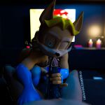  3d_(artwork) anal_beads anthro antoine_d&#039;coolette archie_comics armwear bed blender_(disambiguation) blonde_hair blue_clothing blue_eyes bodily_fluids brown_body brown_fur clothing digital_media_(artwork) duo elbow_gloves english_text fur furniture genital_fluids genitals girly gloves hair handwear harubug hi_res human kissing legwear looking_at_viewer male male/male mammal multicolored_body multicolored_fur on_bed penetrable_sex_toy penis penis_kissing precum precum_on_penis sega sex_toy sonic_the_hedgehog_(archie) sonic_the_hedgehog_(comics) sonic_the_hedgehog_(series) stockings text two_tone_body two_tone_fur 