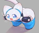  anthro bent_over big_butt blue_eyes blush butt clothing felid female fingerless_gloves gloves handwear huge_butt keyhat_tk10 legwear looking_at_viewer mammal open_mouth solo thigh_highs tiril topwear white_body 