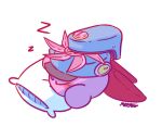  closed_eyes commentary_request copy_ability cutter_kirby kirby kirby_(series) kirby_and_the_forgotten_land lowres m0n0morph pillow sleeping tumblr_username white_background 