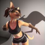  3d_(artwork) anthro blender_(software) countershading dancing digital_media_(artwork) eyewear female glasses gym_clothing hair hi_res kangaroo macropod mammal marsupial mmad mmdrawstuff ponytail pouch_(anatomy) ruby_(comfycreations) solo 