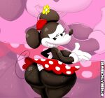  anthro big_breasts big_butt black_body bottomwear breasts butt clothing disney female flower gloves handwear hat headgear headwear hi_res mammal minnie_mouse mouse murid murine plant rodent skirt smile solo tail thedeathcrow05 underwear 