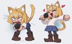  &lt;3 2023 animal_ears animal_humanoid ben_day_dots blonde_hair blue_bottomwear blue_clothing blue_skirt boots bottomwear cat_humanoid cat_tail cellphone chibi clothing felid felid_humanoid feline feline_humanoid female footwear full-length_portrait hair hi_res holding_object humanoid leaning leaning_forward legwear long_sleeves mammal mammal_humanoid massivetwo microphone multiple_images neco-arc noseless open_:3 open_mouth phone portrait screaming singing skirt solo stockings sweater tail tailed_humanoid topwear tsukihime turtleneck type-moon white_clothing white_topwear 