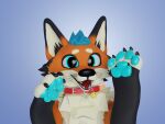  3d_(artwork) 4_toes ambiguous_gender anthro blender_(software) blue_hair blue_pawpads canid canine digital_media_(artwork) feet fluffy fox hair hi_res male mammal mango_fox pawpads paws simple_background smile solo toes 