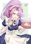  1girl artist_name atoatto blue_dress blue_eyes blue_hair breasts cup dress fire_emblem fire_emblem:_genealogy_of_the_holy_war fire_emblem_heroes holding holding_tray light_blue_hair long_hair looking_at_viewer maid maid_headdress medium_breasts official_alternate_costume open_mouth open_smile parted_bangs ponytail smile solo tailtiu_(tea_party)_(fire_emblem) teacup tray very_long_hair waitress 
