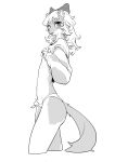  2023 absurd_res anthro bottomwear clothed clothing digital_media_(artwork) female fur hair hi_res looking_at_viewer lumi_(paledrake) mammal manpu15 monochrome mustelid musteline paledrake partially_clothed removing_underwear simple_background smile solo stoat topwear true_musteline underwear undressing weasel white_background white_body white_fur 
