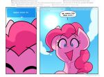  2023 after_kiss averysweatyboy blue_eyes bodily_fluids cloud comic dialogue earth_pony english_text equid equine eyes_closed female feral first_person_view friendship_is_magic fur hair hasbro horse kissing mammal my_little_pony pink_body pink_fur pink_hair pinkie_pie_(mlp) pony profanity saliva sky solo sun text 
