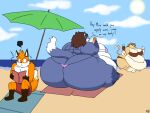  &gt;:&lt; 2018 3_toes 4:3 5_fingers angry anthro barefoot batspid2 beach beach_towel beach_umbrella big_breasts big_butt bikini biped black_nose blue_body blue_fur blush blush_lines book bottomwear breasts brown_clothing brown_hair butt canid canine cel_shading chloe_(batspid2) clothing cloudscape dessert dialogue digital_drawing_(artwork) digital_media_(artwork) domestic_cat duo_focus emanata english_text eyebrows eyelashes eyes_closed facial_tuft feet felid feline felis female fingers flabby_arms flash_emanata food fox fox_tail fur gloves_(marking) group hair happy holding_book holding_food holding_object huge_belly huge_breasts huge_butt huge_thighs hyper hyper_butt hyper_hips hyper_thighs ice_cream leg_markings lilly_(rapidsoftime) looking_at_another looking_back male mammal markings max_(batspid2) morbidly_obese morbidly_obese_anthro morbidly_obese_female motion_lines multicolored_body multicolored_fur narrowed_eyebrows obese obese_anthro obese_female orange_body orange_fur overweight overweight_anthro overweight_female purple_clothing question red_clothing sea seaside shaded shorts shorts_only sibling_(lore) signature sitting sky slim_anthro slim_male socks_(marking) standing strapless_clothing strapless_swimwear sun swimwear tan_body tan_fur text thick_thighs tight_clothing toes towel trio umbrella walking water white_body white_fur 