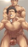  2boys 8_(yamalu) abs anal bara blush brown_hair clenched_teeth closed_eyes closed_mouth completely_nude cum ejaculation erection idolmaster idolmaster_side-m jewelry large_pectorals male_focus male_pubic_hair multiple_boys muscular muscular_male navel necklace nipples nude pectorals penis pubic_hair sex sex_from_behind shingen_seiji short_hair smile teeth yaoi 
