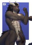  abs anthro balls black_body black_hair black_scales dragon ear_piercing ear_ring flaccid genitals hair hi_res horn kumadrw looking_at_viewer male muscular muscular_anthro muscular_male nipple_piercing nipple_ring nipples nude pecs penis piercing ring_piercing scales solo white_body white_scales wingless_dragon 