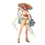  1girl 2v_(joyeong) armpits bag bag_charm bare_shoulders belt bikini blush bracelet breasts brown_collar cellphone character_name charm_(object) collar dog_tags earphones earrings fang feet fingernails front-tie_bikini_top front-tie_top full_body gold_nails groin_tendon hair_between_eyes hand_up hat highres holding holding_bag hoop_earrings huge_breasts jewelry last_origin legs lips logo looking_at_viewer mole mole_on_breast multicolored_bikini multicolored_clothes nail_polish nashorn_(last_origin) navel necklace o-ring o-ring_belt o-ring_thigh_strap official_alternate_costume official_art orange_bikini orange_eyes orange_nails parted_lips phone red_hair sandals see-through_shawl shawl shell_necklace shiny_skin short_hair shoulder_bag side-tie_bikini_bottom simple_background skindentation smartphone smile solo standing stomach strappy_heels striped striped_bikini sun_hat swimsuit swimsuit_under_swimsuit tachi-e teeth thick_thighs thigh_strap thighs toeless_footwear toenails toes torn_clothes torn_hat transparent_background white_bikini white_shawl 