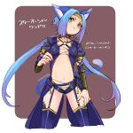  1girl animal_ears blue_hair cat_ears cat_tail closed_mouth green_eyes highres jewelry long_hair looking_at_viewer low_twintails mayashtale meracle_chamlotte navel o-ring panties smile solo star_ocean star_ocean_the_last_hope tail thighhighs twintails underwear 