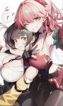  2girls bare_shoulders black_gloves breasts chinese_clothes detached_sleeves dress gloves guinaifen_(honkai:_star_rail) highres holding honkai:_star_rail honkai_(series) large_breasts long_hair looking_at_viewer multiple_girls ness_(pjw0168) orange_hair ponytail red_dress smile sushang_(honkai:_star_rail) twintails v yellow_eyes 