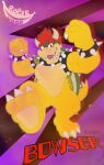  3_fingers absurd_res anthro background_text bowser bowser_day claws feet fingers fist hair hi_res horn koopa male mario_bros muscular nintendo open_mouth red_eyes red_hair reptile rogerwoof scalie shell silhouette solo spikes turtle yellow_body yellow_skin 