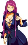  1girl 3amsoda absurdres belt black_choker breasts choker cleavage cross-laced_clothes cross-laced_dress dress fire_emblem fire_emblem_engage flower hair_down highres ivy_(fire_emblem) jewelry large_breasts long_hair necklace parted_bangs parted_lips purple_dress purple_eyes rose simple_background solo standing swept_bangs white_background 
