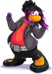  absurd_res avian bird black_bottomwear black_clothing black_footwear black_hair black_jacket black_pants black_topwear bottomwear clenched_hands clothed clothing club_penguin female footwear full-length_portrait grey_belt grin hair hi_res jacket jewelry long_hair looking_at_viewer multicolored_hair necklace official_art open_clothing open_jacket open_topwear pants penguin pink_hair portrait purple_body red_clothing red_shirt red_topwear shirt shoes smile solo topwear two_tone_hair unknown_artist updo 